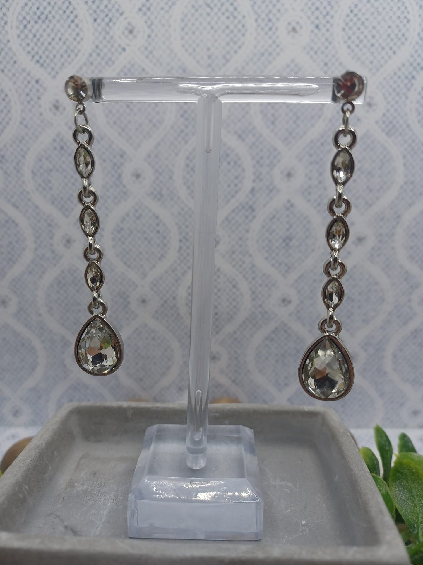 Silver Rhinetone Drop Earrings