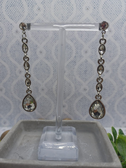 Silver Rhinetone Drop Earrings