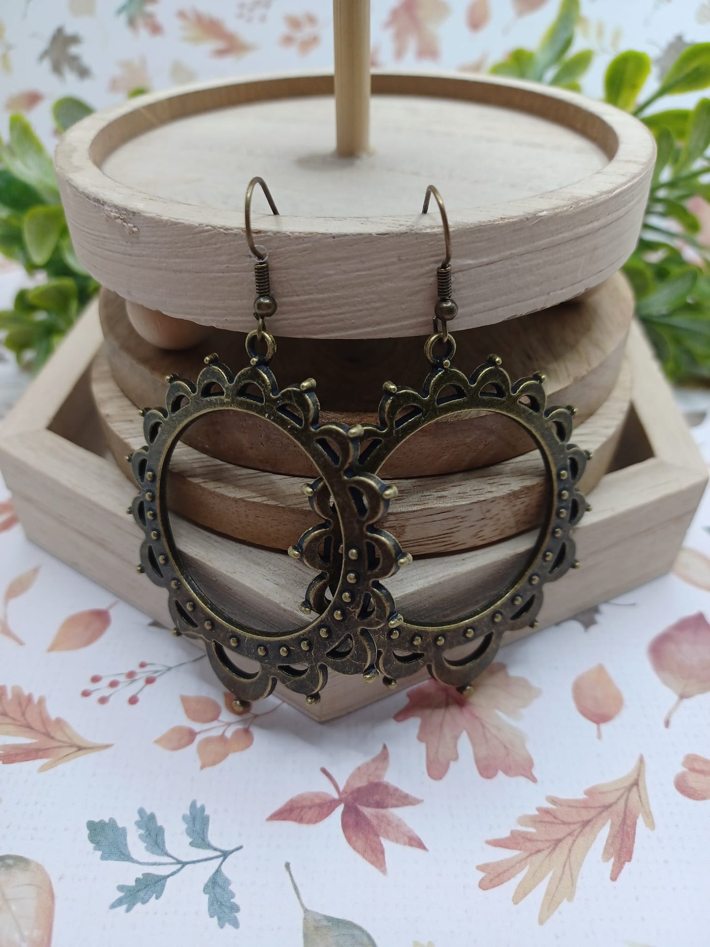 Brass Circle Style Earrings w/ Sunburst Style Design