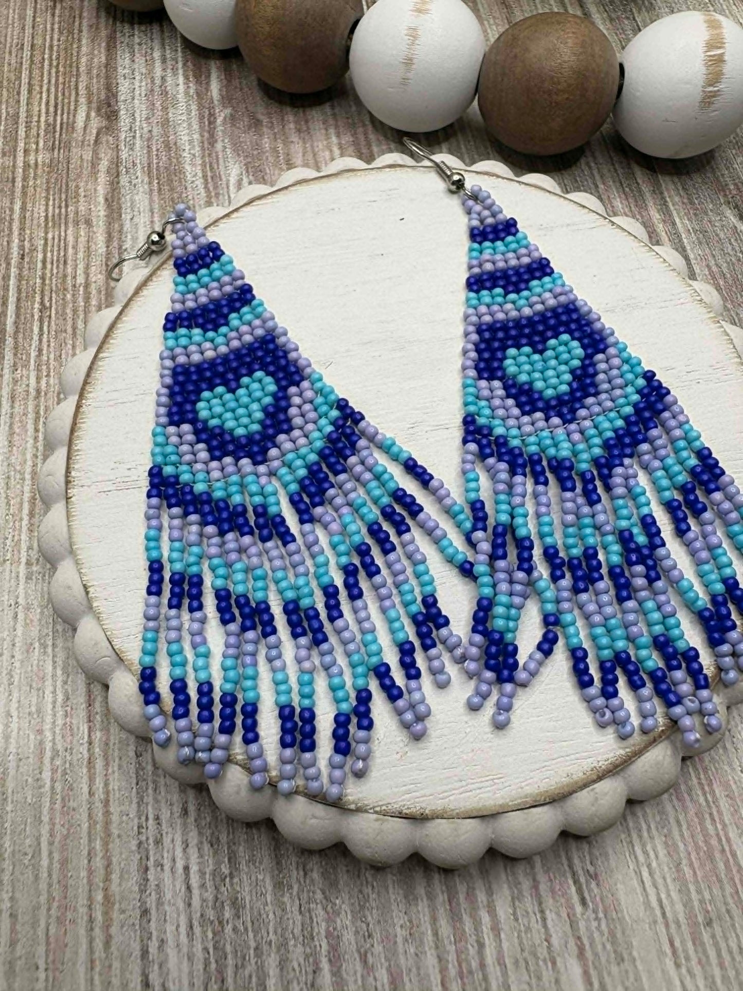 Blue Heart Dangle Beaded Earrings