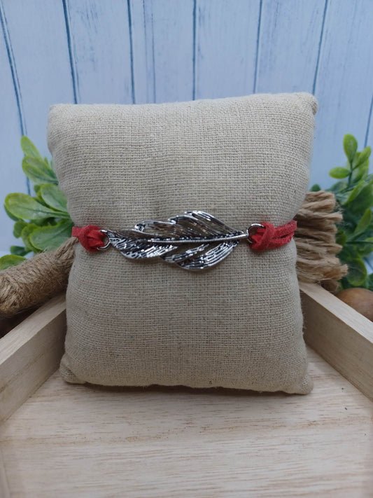 Red Suede Bracelet w/ Leaf Charm