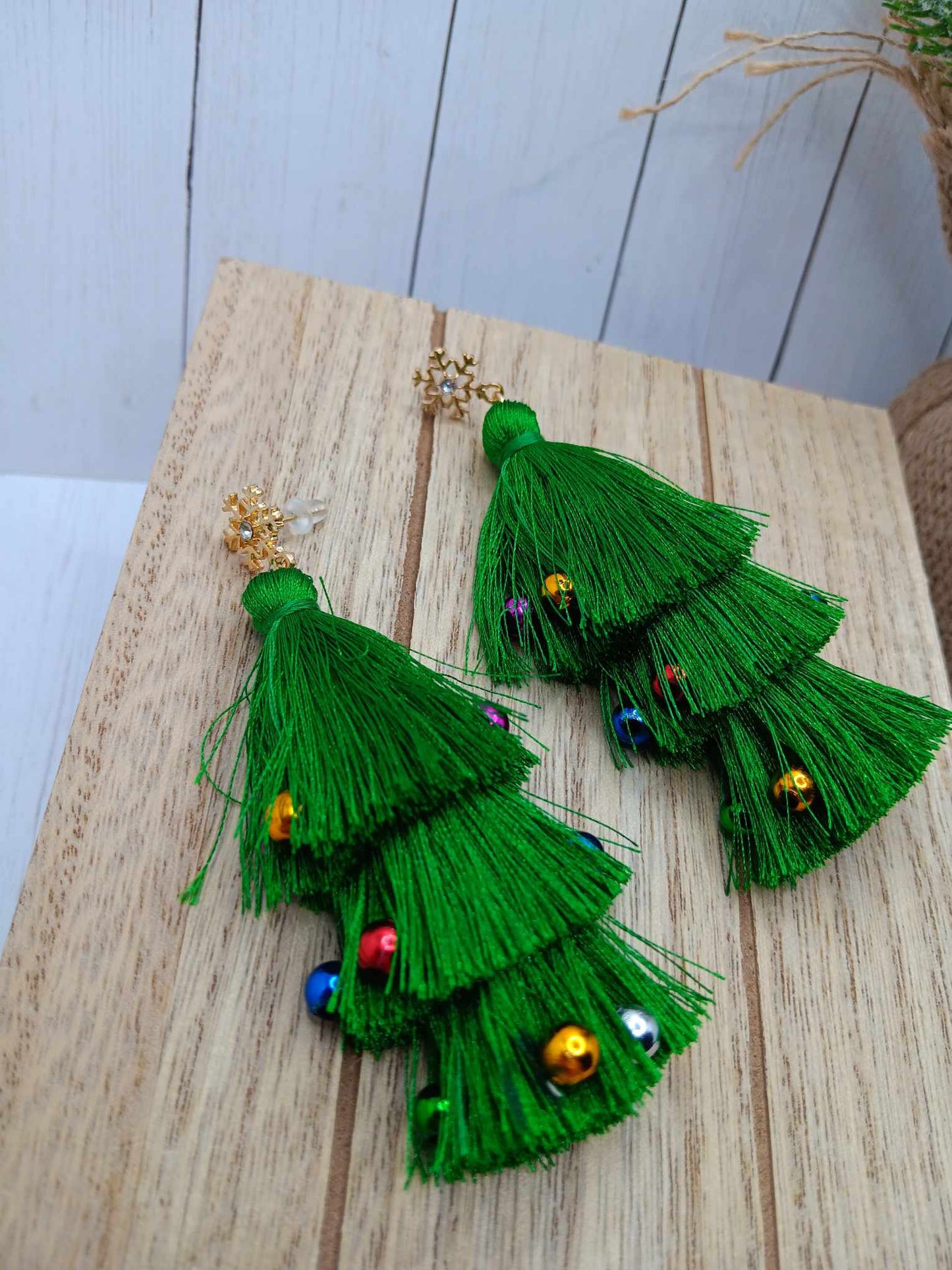 Green Tassel Style Christmas Earrings