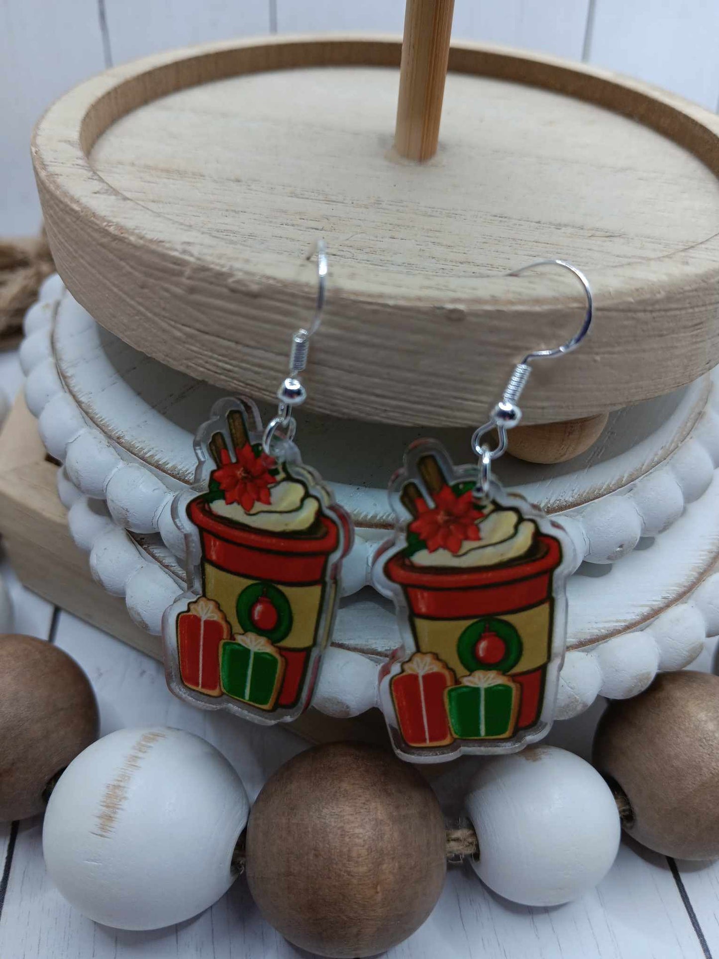 Red & Brown Christmas Coffee Earrings