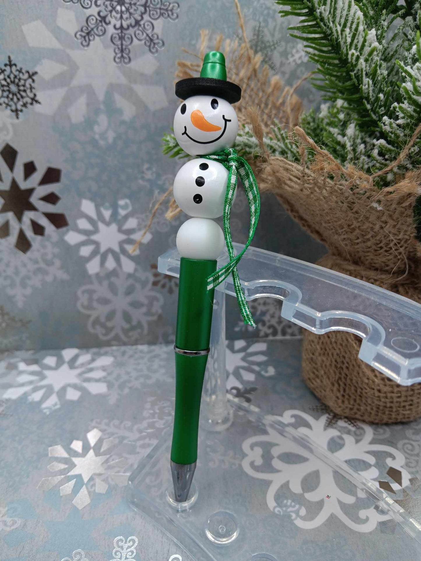 Green Snowman Beaded Pen