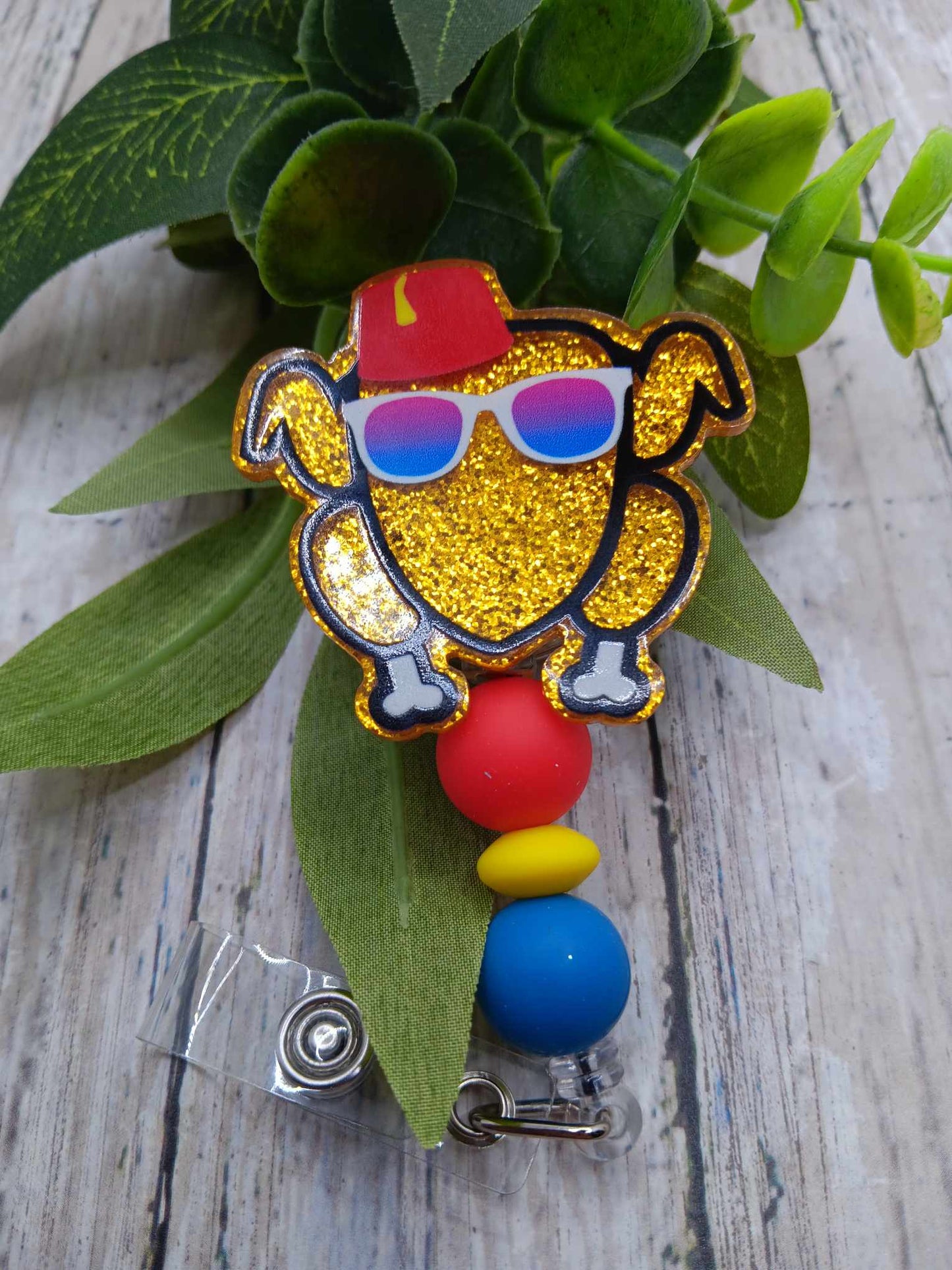 Glitter Turkey Beaded Badge Reel