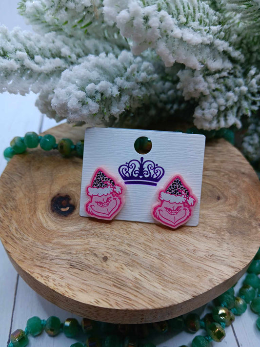 Pink Christmas Man Earrings