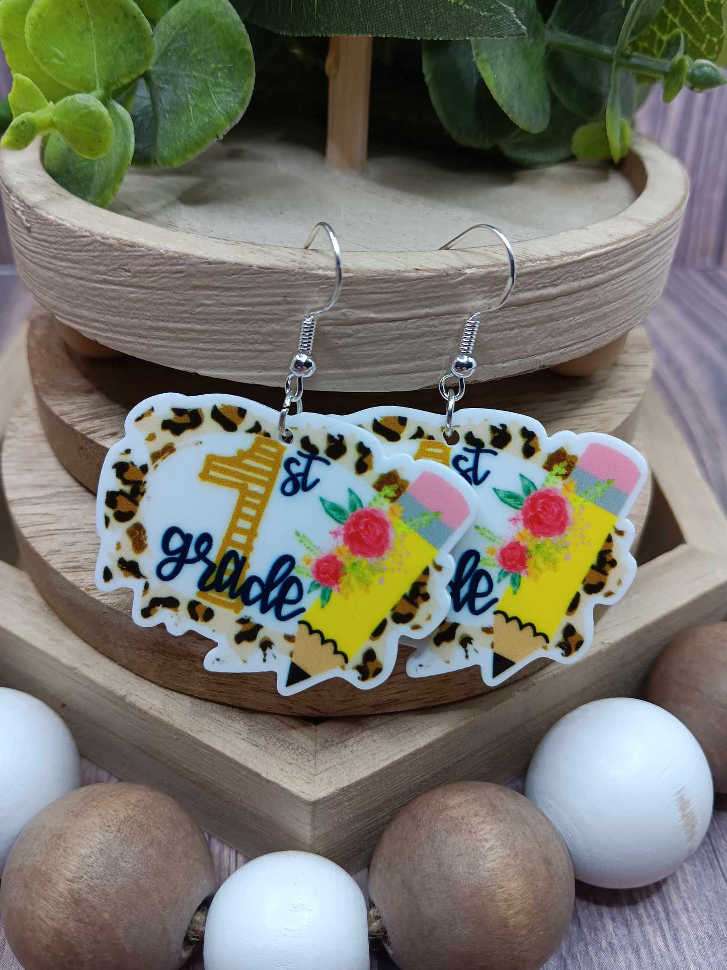 Leopard & Pencil 1st Grade Earrings