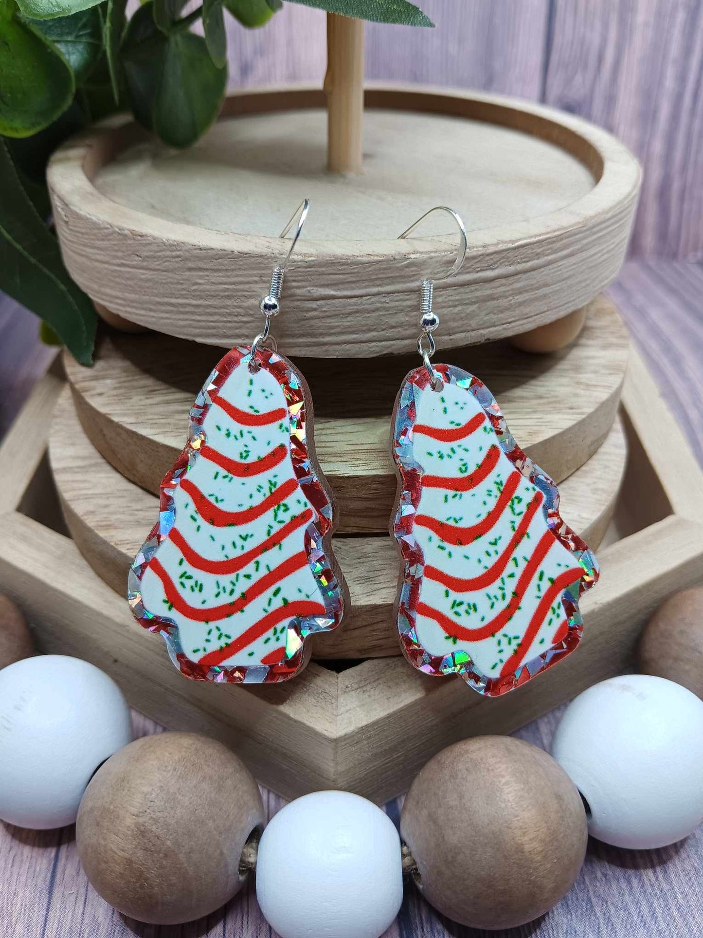Glitter Christmas Tree Cake Earrings