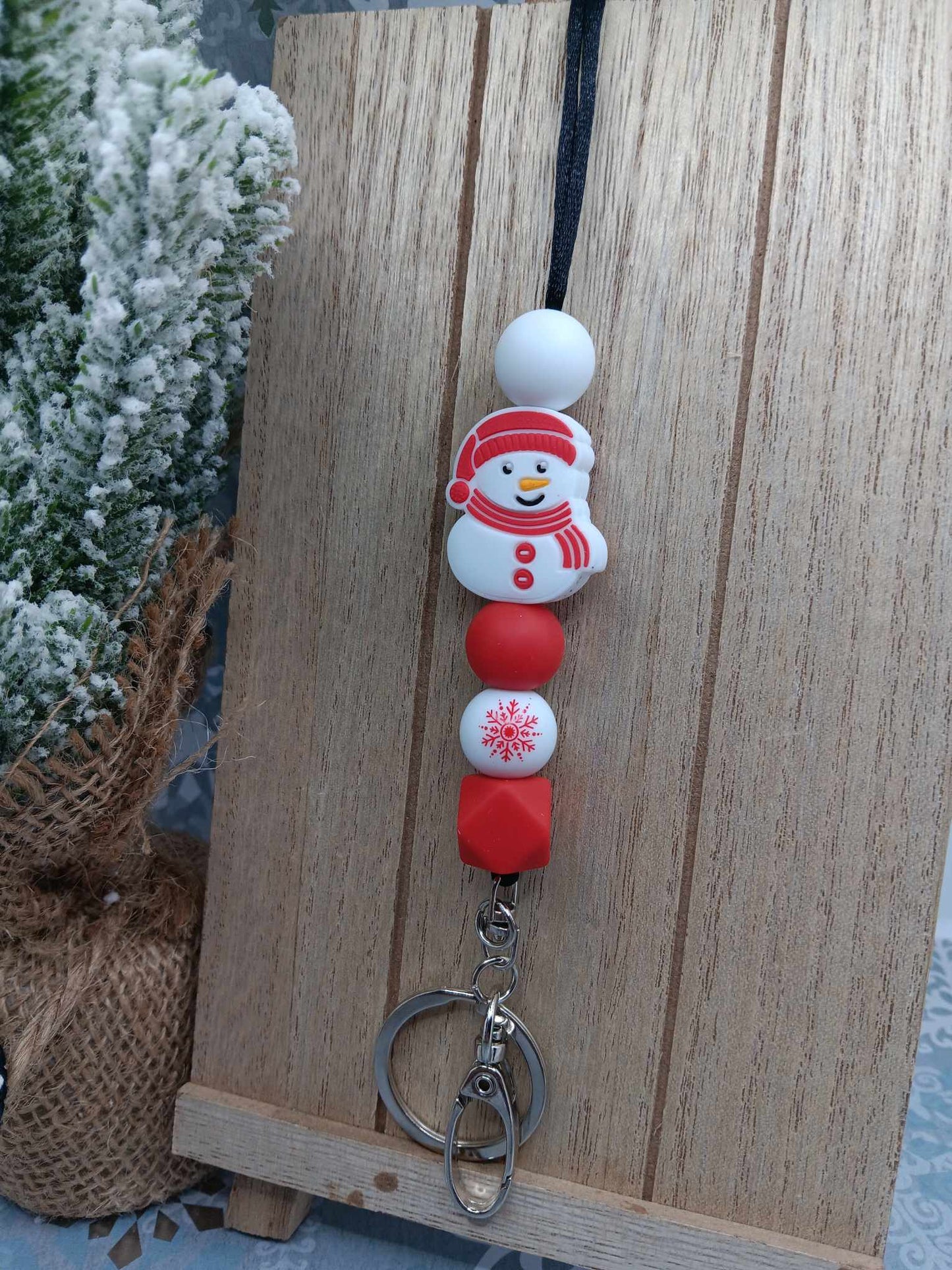 Cute Snowman Beaded Lanyard