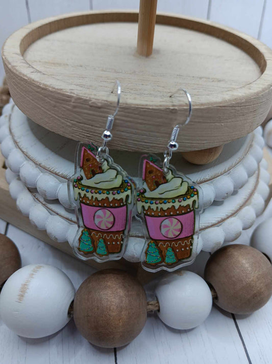 Pink Peppermint Chrismtas Coffee Earrings