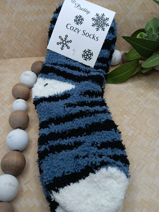 Blue, White, & Black Fuzzy Socks