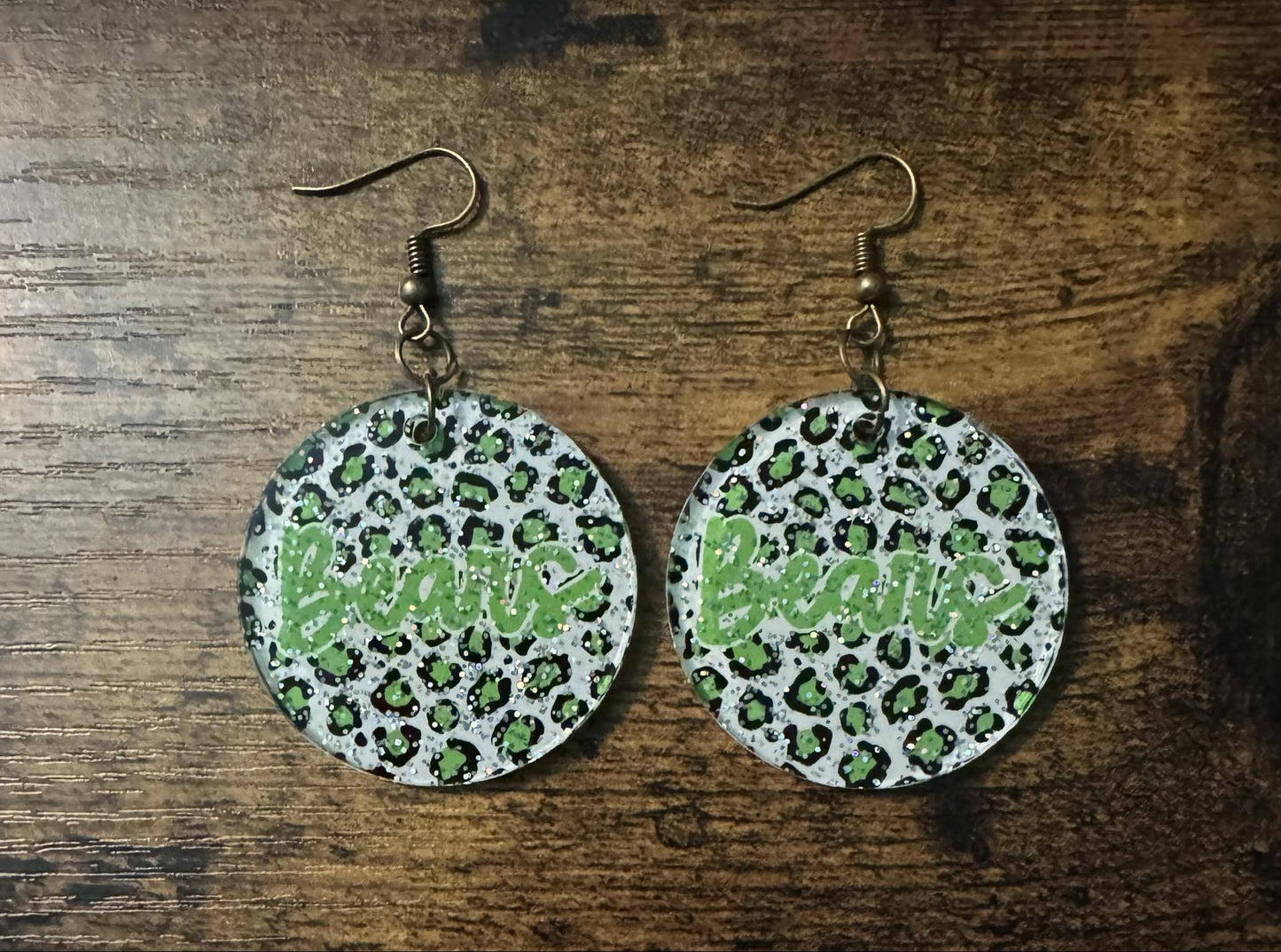 Green Glitter Bears Earrings - Green