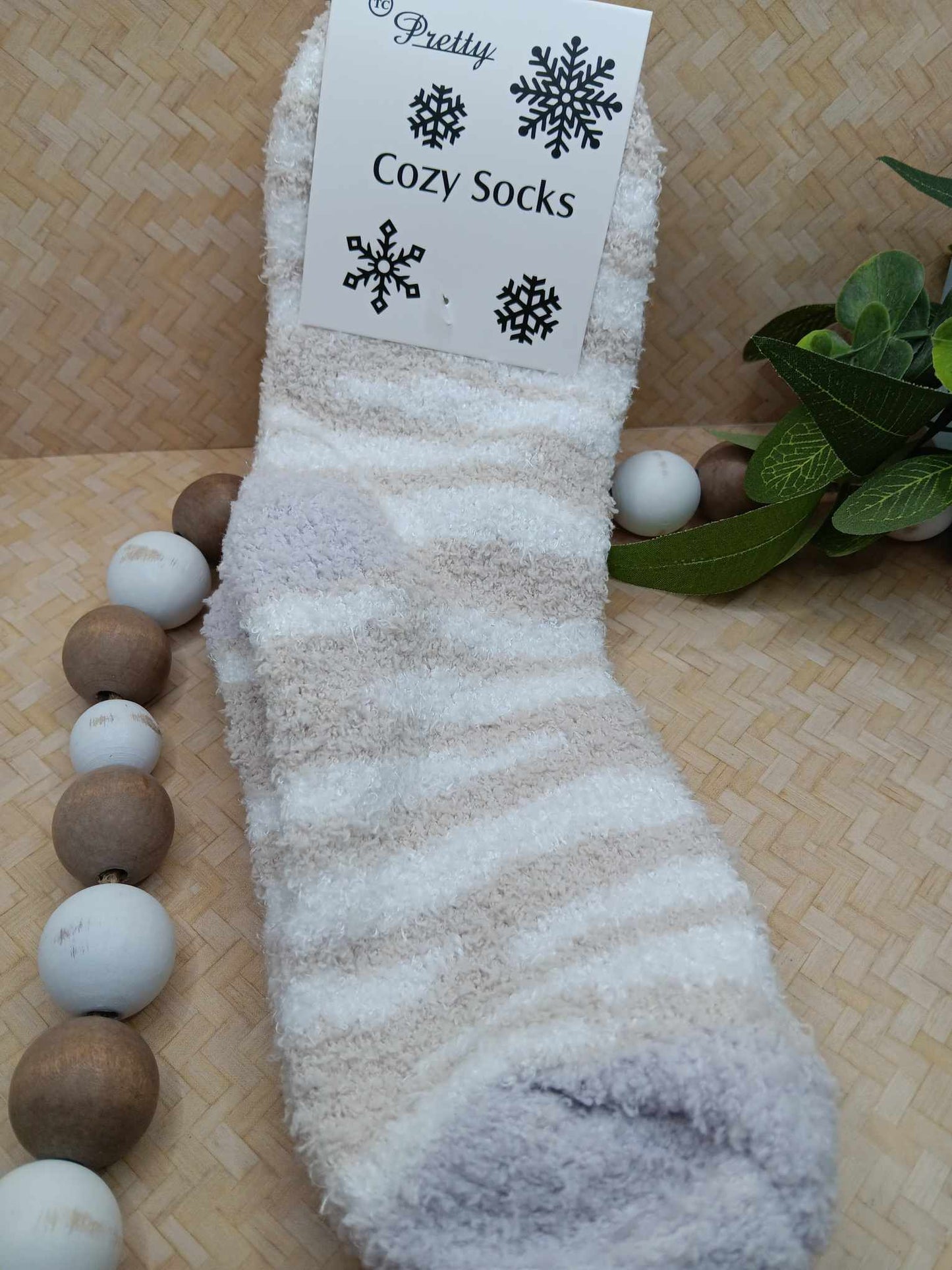 Tan & White Fuzzy Socks