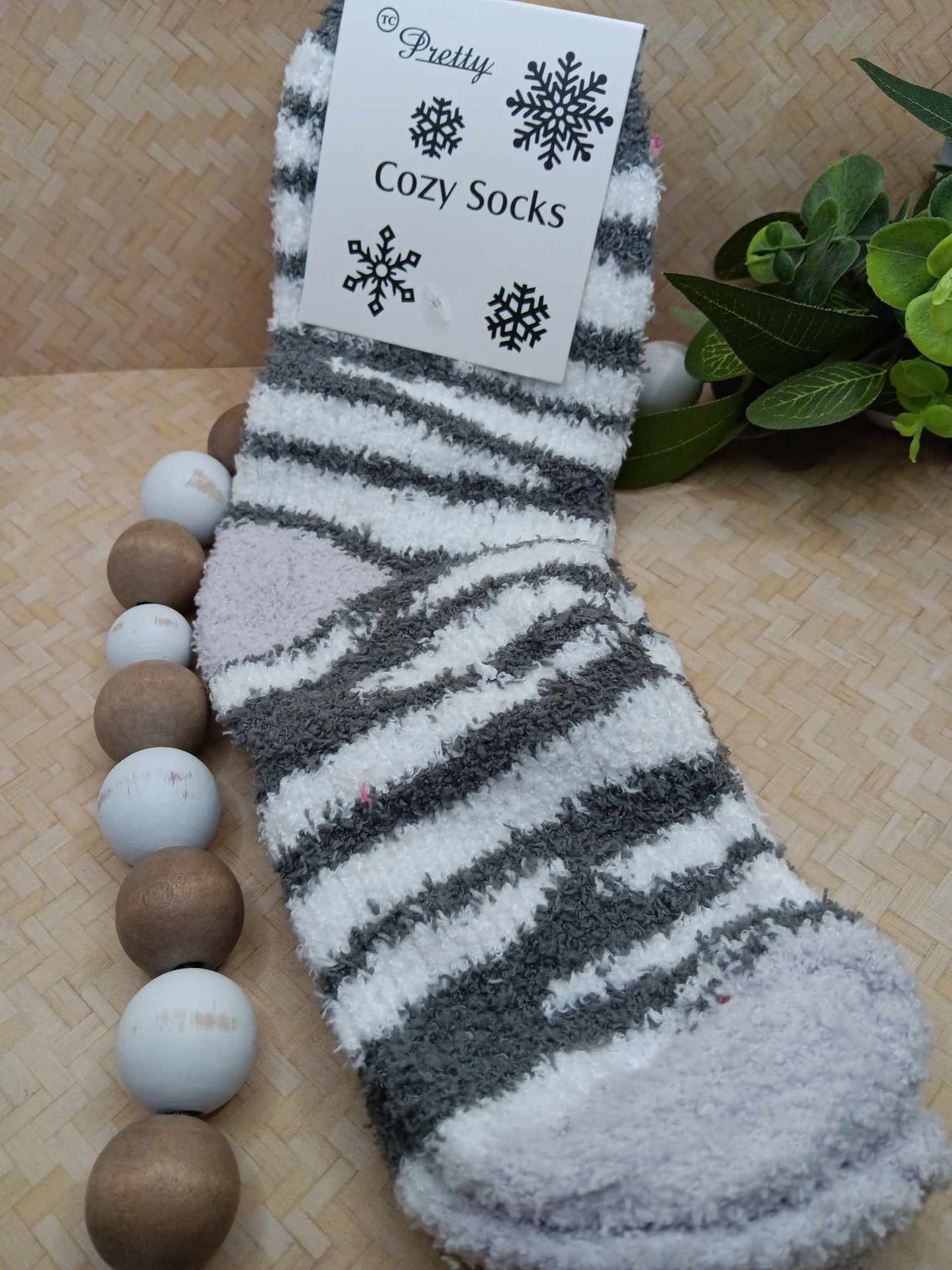 Grey & White Fuzzy Socks