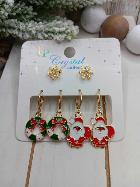 Wreath & Santa Christmas Earring Set