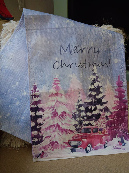 Merry Christmas Pink Christmas Tree Table Runner