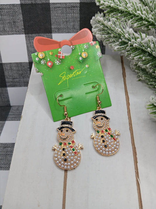 Rhinestone Snowman Earrings