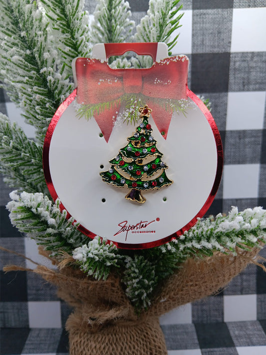 Rhinestone Christmas Tree Pin