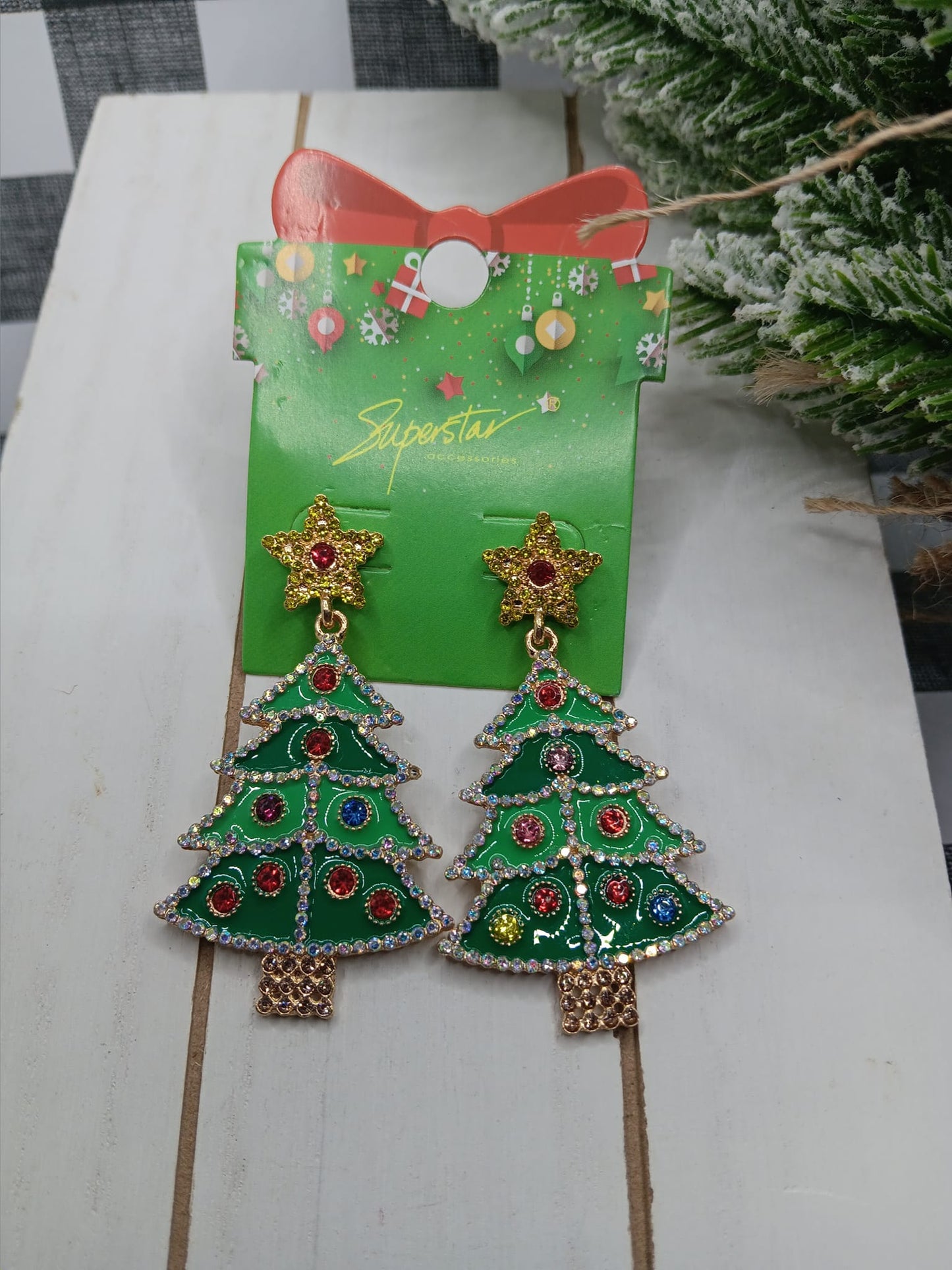 Rhinestone Christmas Tree Earrings