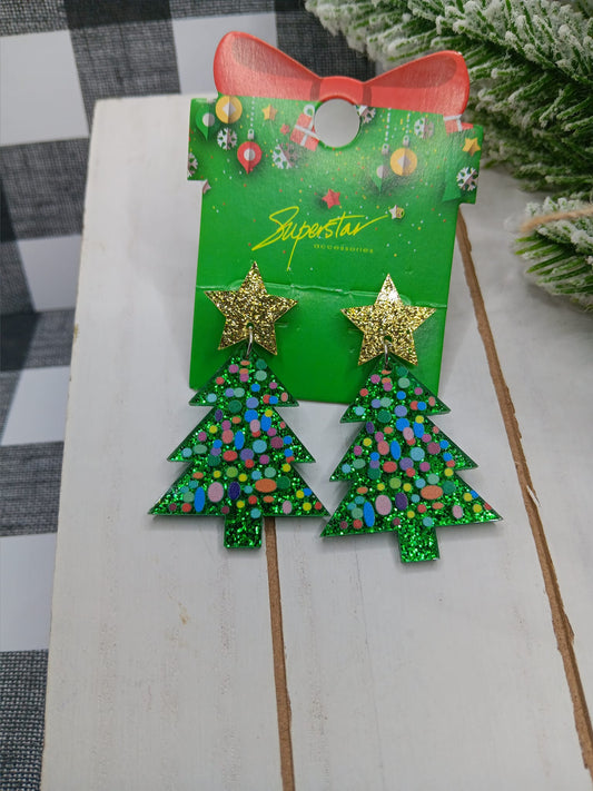 Acrylic Christmas Tree Earrings