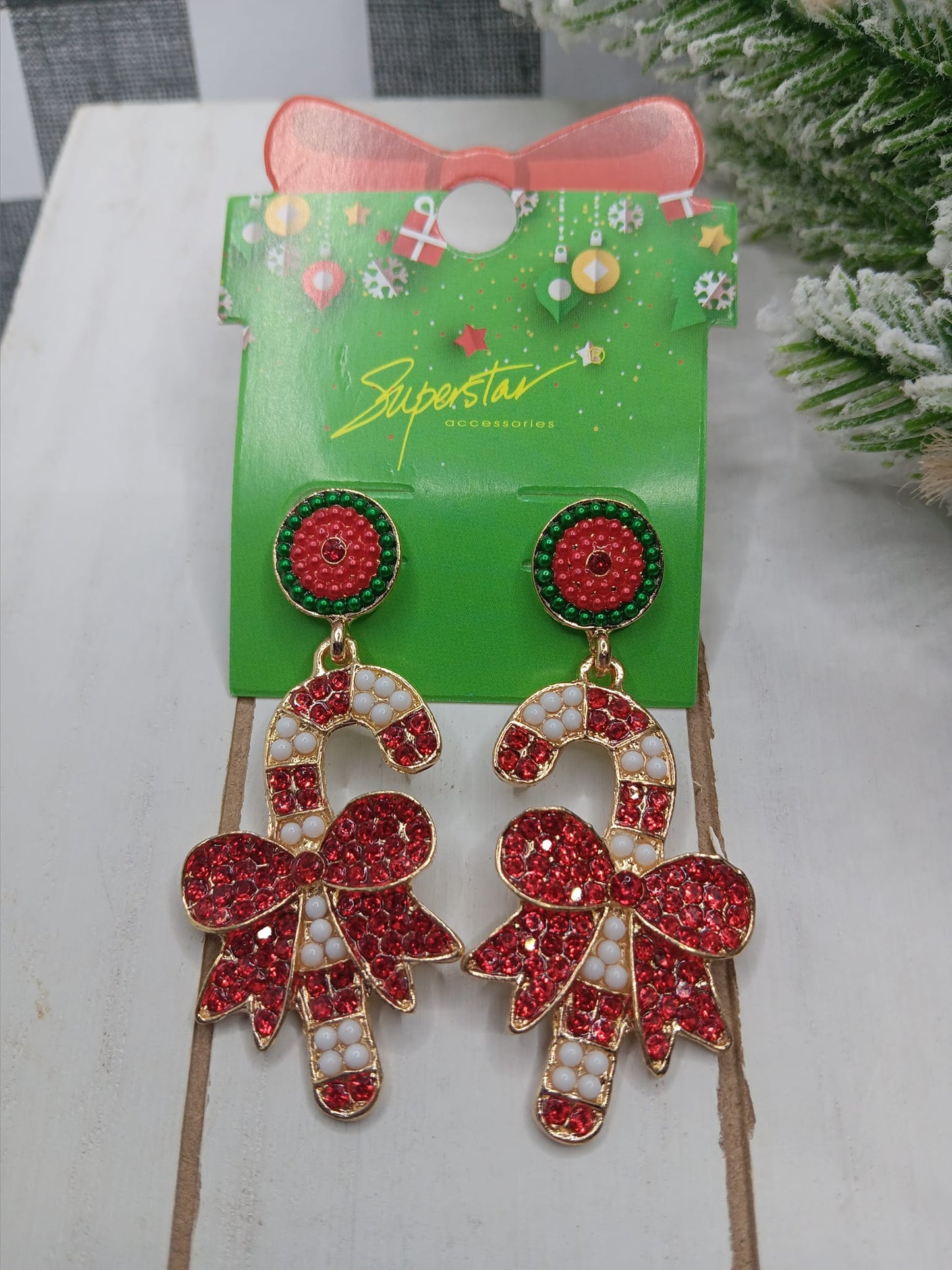 Rhinestone Candy Cane Earrings