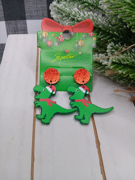 Acrylic Christmas Dinosaur Earrings