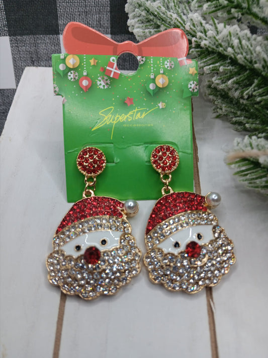 Rhinestone Santa Earrings