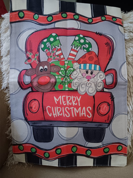 Merry Christmas Santa & Reindeer Garden Flag