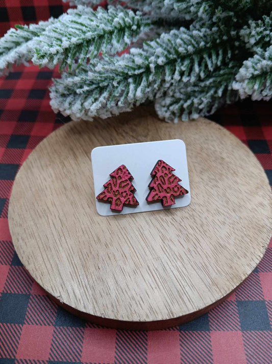 Red Leopard Christmas Tree Earrings