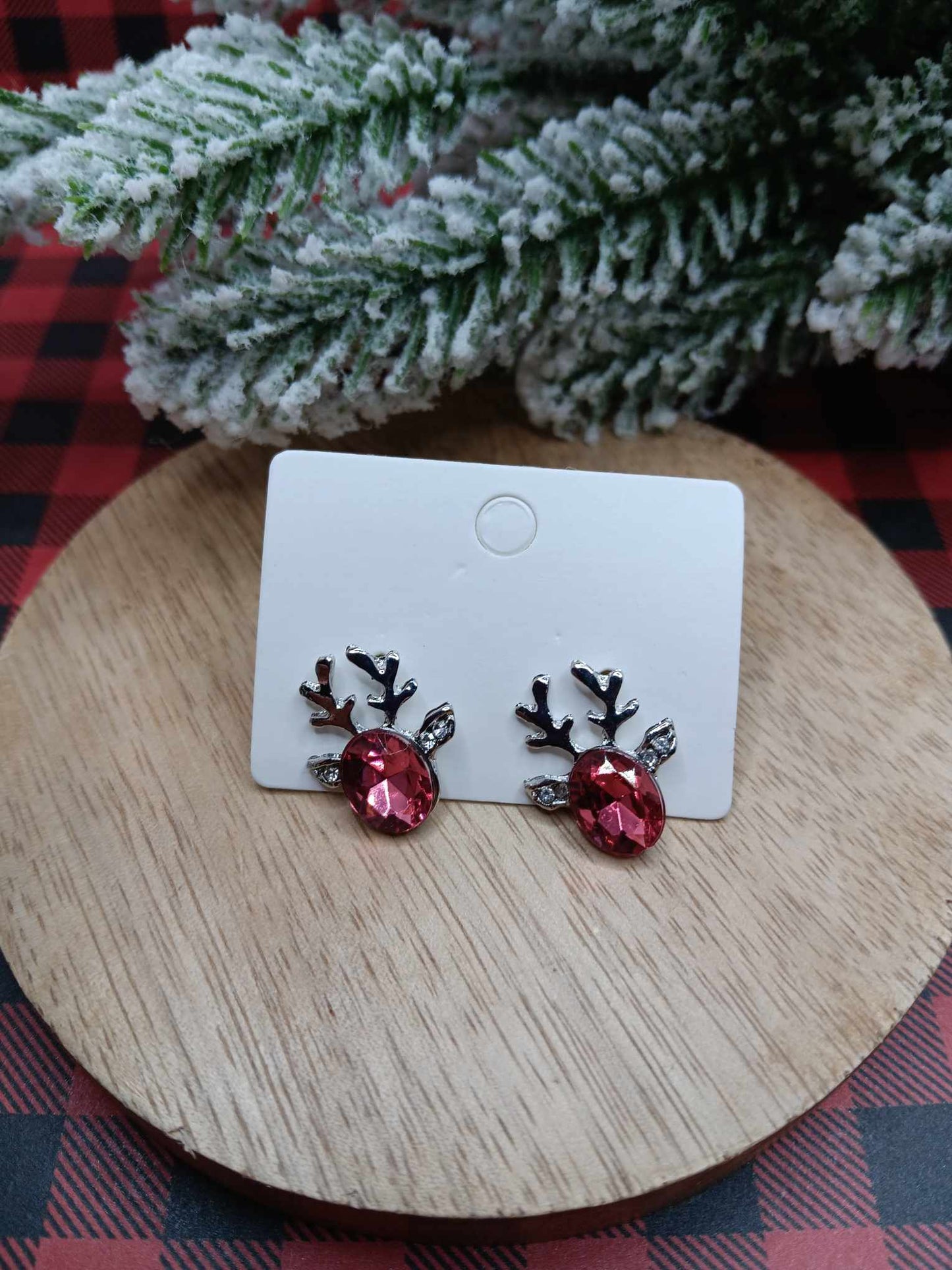 Rhinestone Reindeer Earrings - Pink