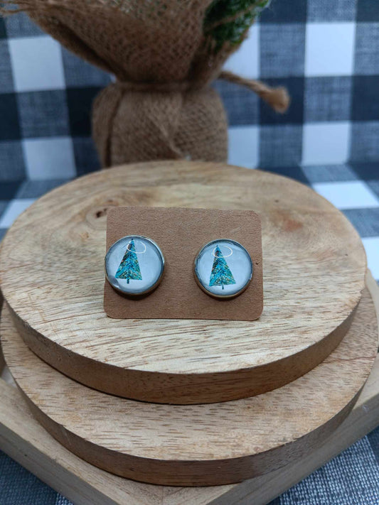 Green Christmas Tree Earrings