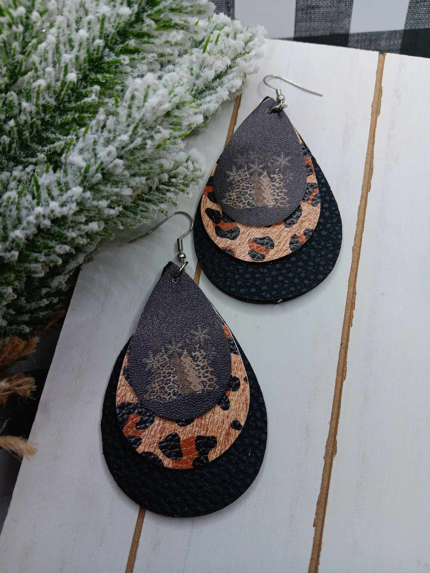 Leopard Christmas Tree Earrings