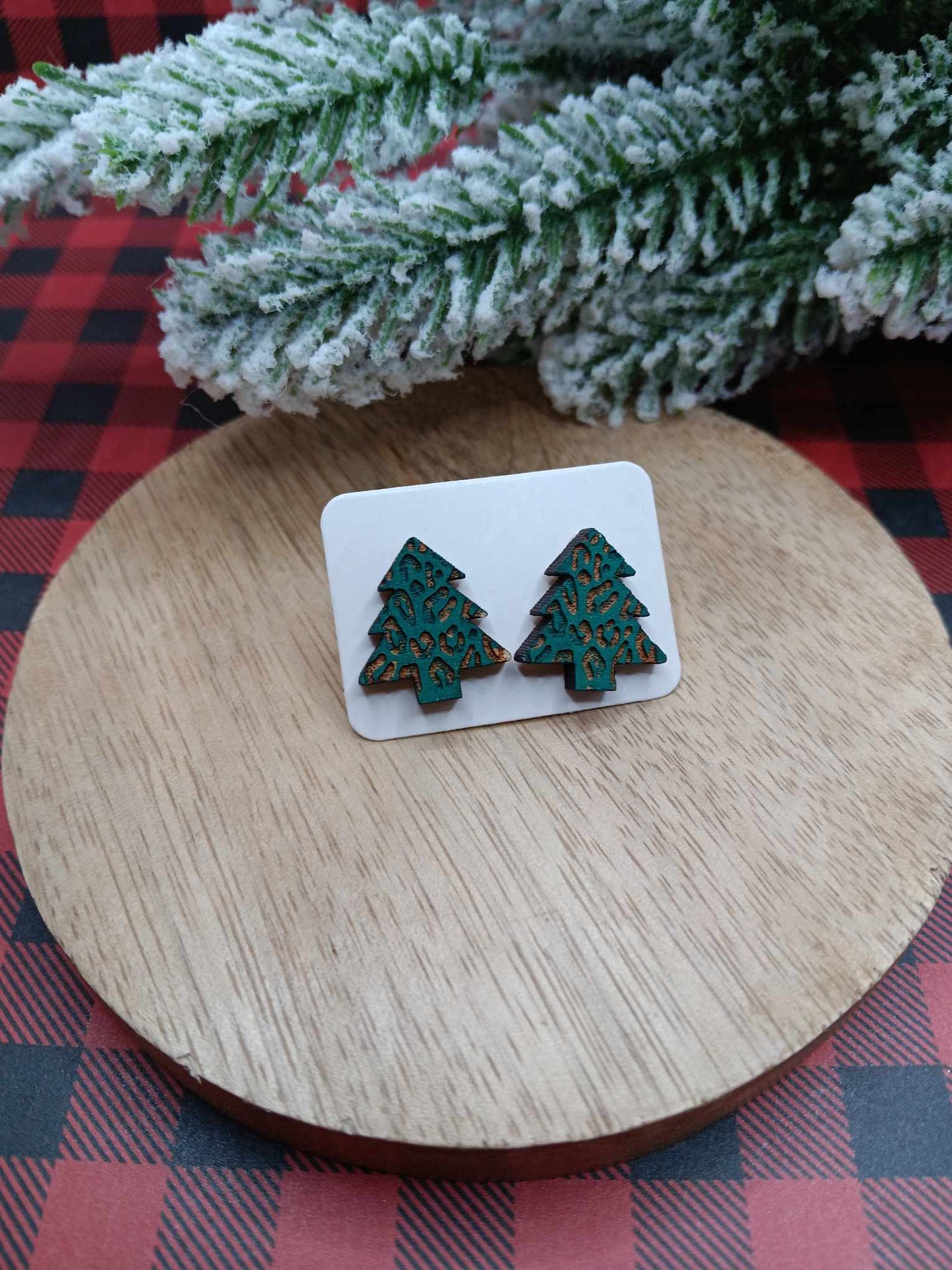 Green Leopard Tree Earrings