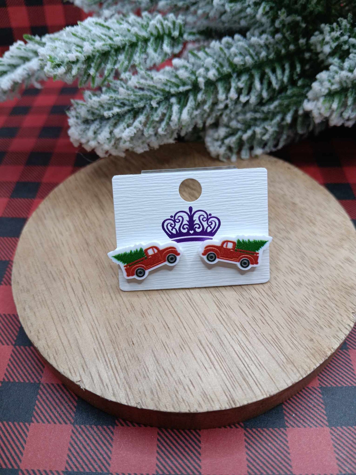 Red Christmas Truck Earrings