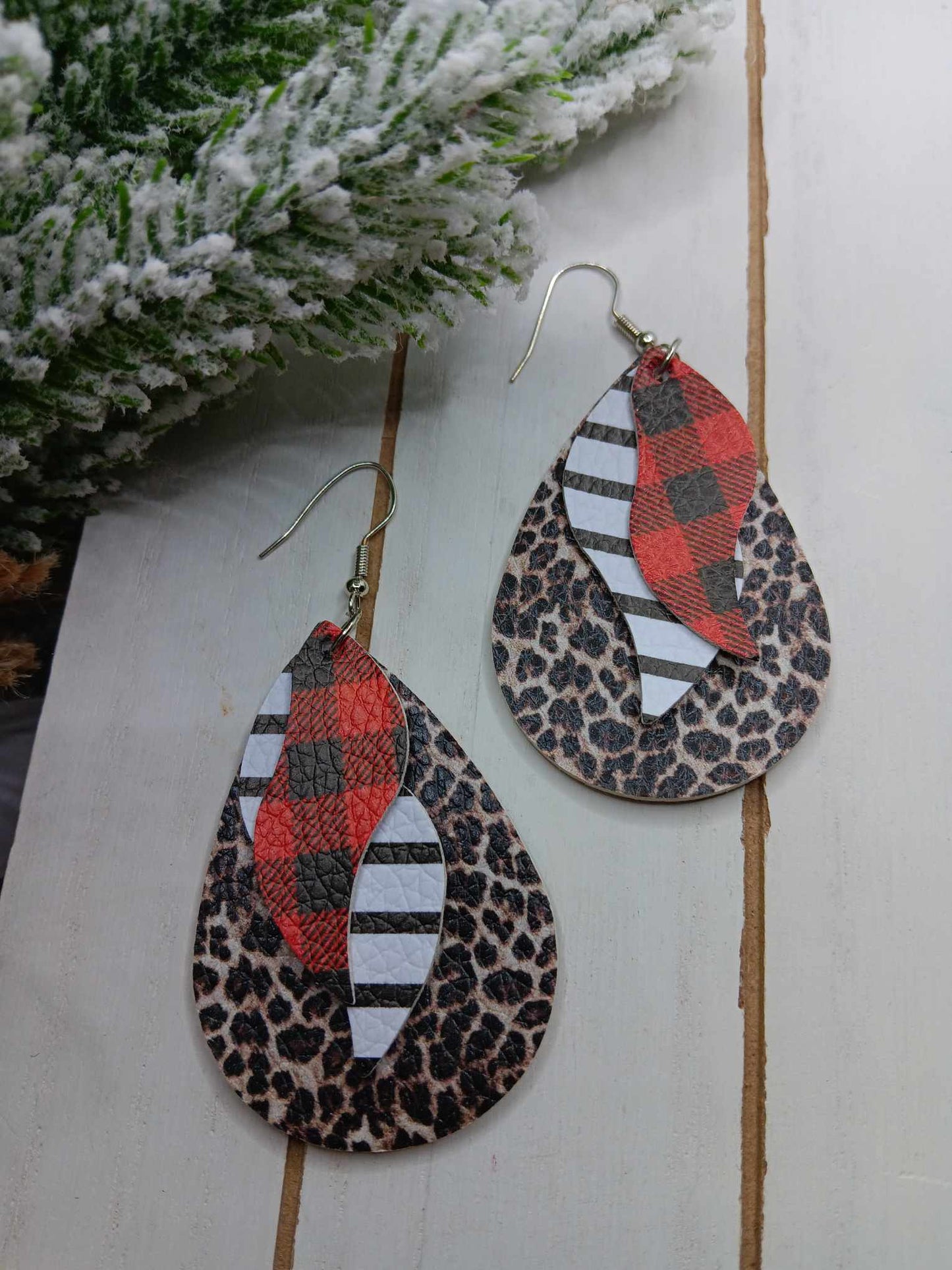 Triple Layered Leopard & Buffalo Plaid Earrings