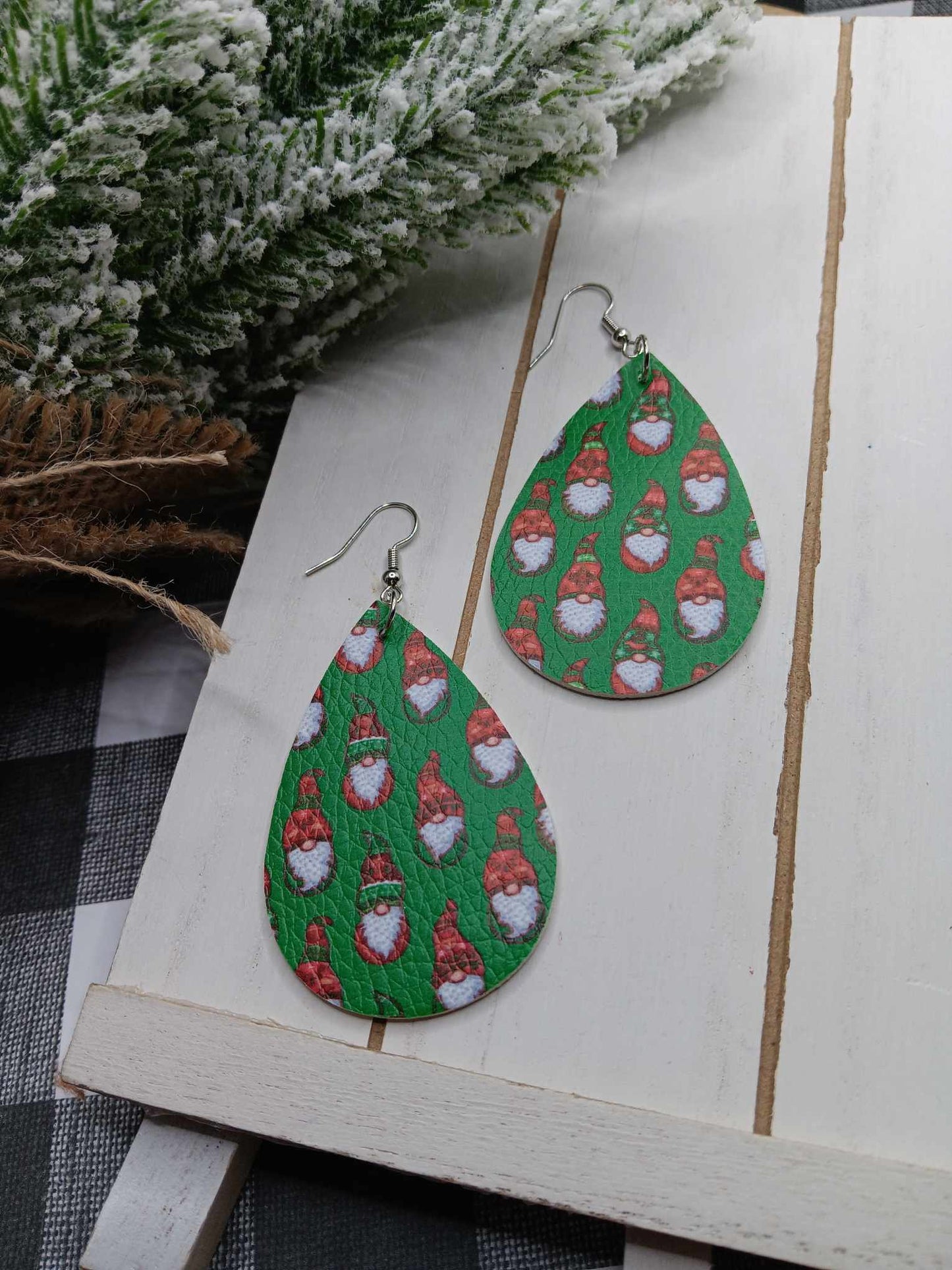 Green Gnome Patterned Earrings