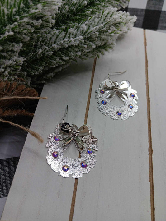 Silver Wreath Earrings w/ Mermaid Rhinestone Accents