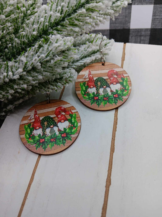 Wooden Christmas Gnome Earrings
