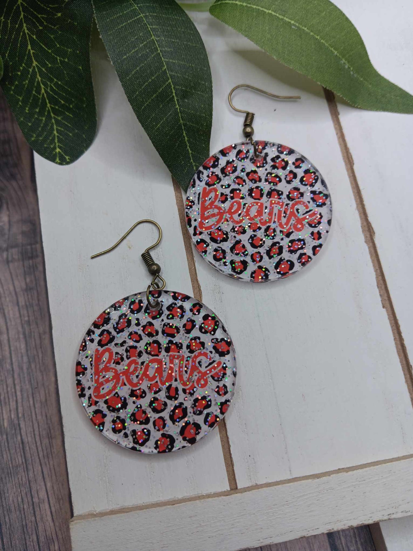 Bears Glitter Earrings - Red