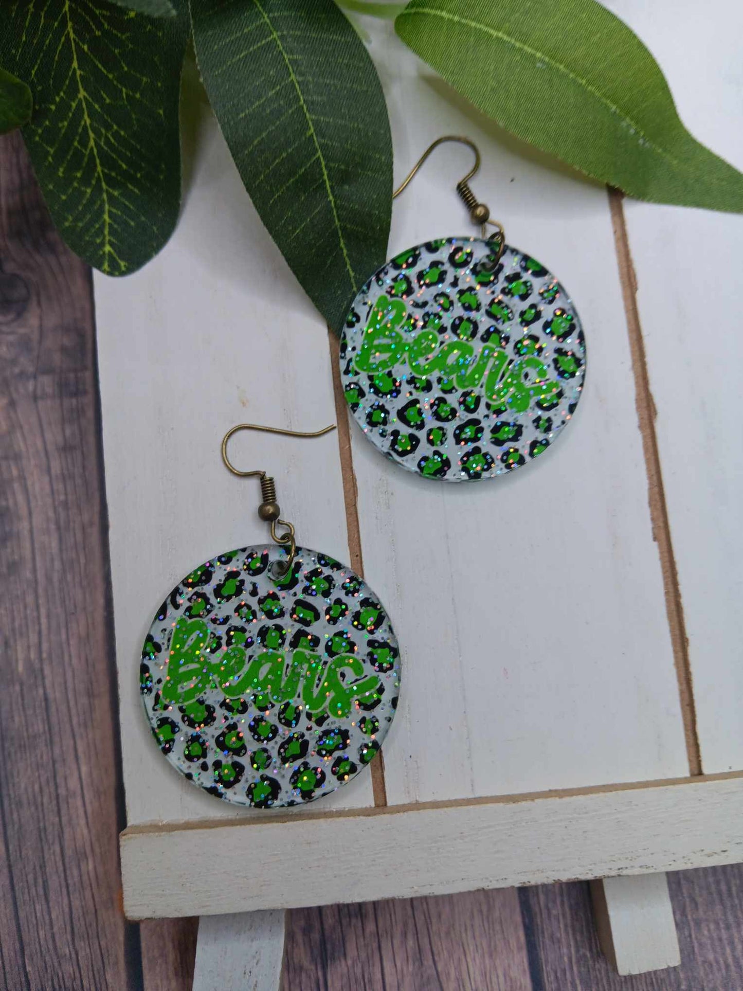Green Glitter Bears Earrings - Green