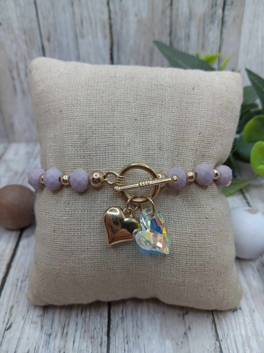 Light Grey Stretch & Hook & Eye Heart Bracelet