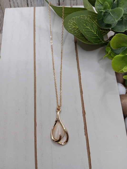 Gold Heart Necklace w/ White Moonstone