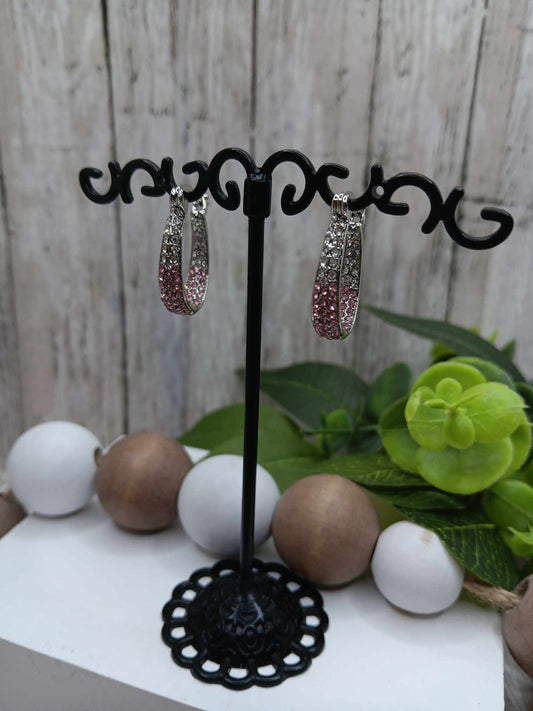 White & Pink Rhinestone Hoop Earrings