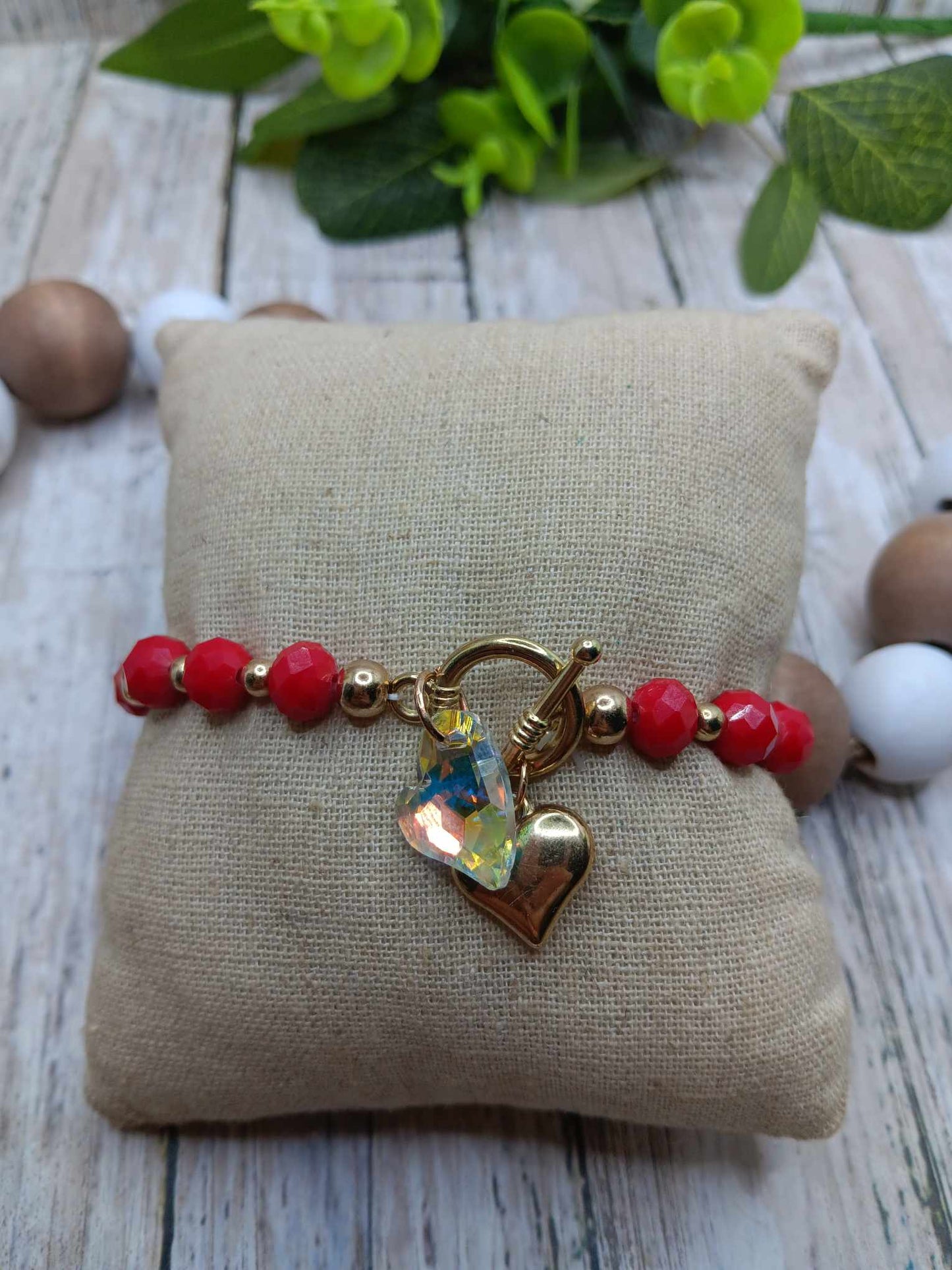 Red Stretch Hook & Eye Heart Bracelet