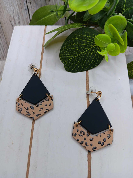Black & Leopard Clay Style Earrings
