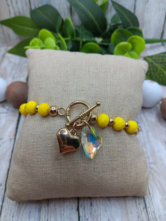 Yellow Heart Stretch & Hook & Eye Bracelet