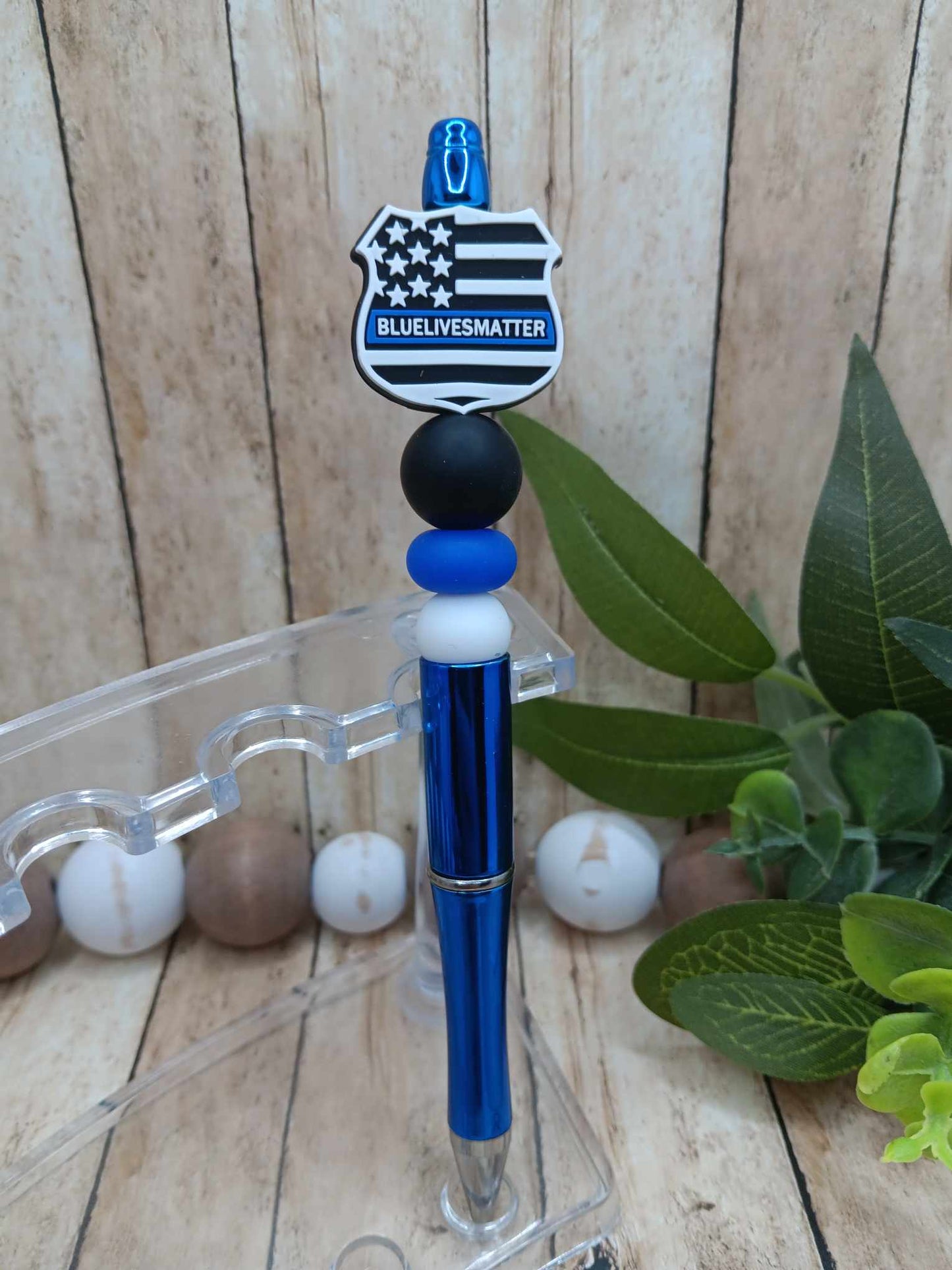 Blue Lives Matter Beaded Ink Pen