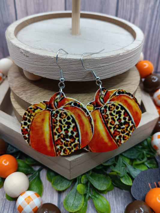 Orange & Leopard Pumpkin Earrings