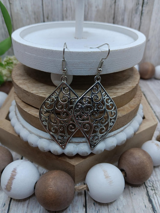 Silver Filigree Elongated Earrings