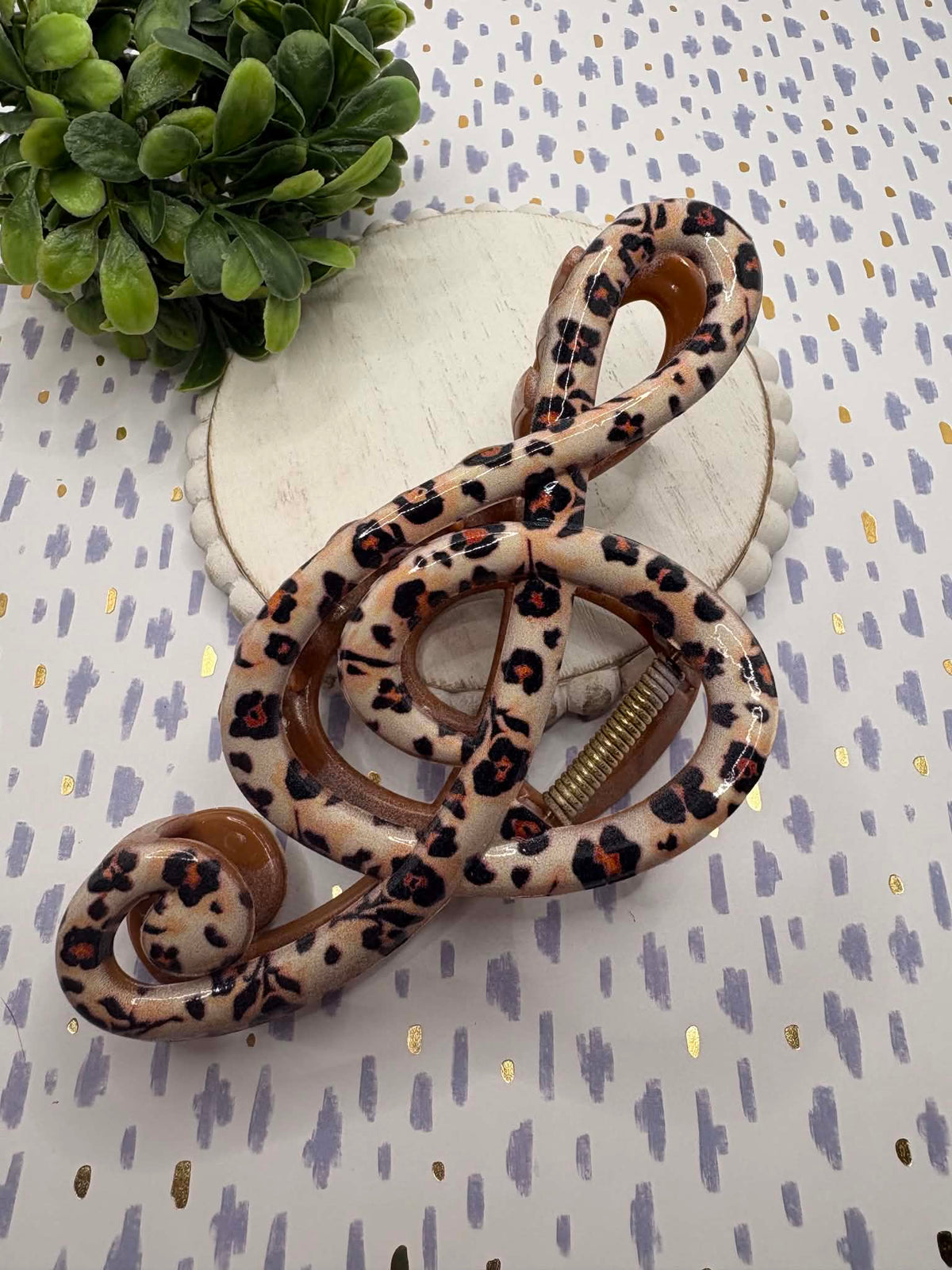 Music Note Hair Claw Clip - Medium Leopard